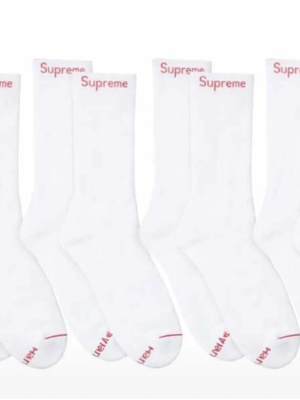 Supreme White Crew Socks with Red Logo Accents - 4 Pack